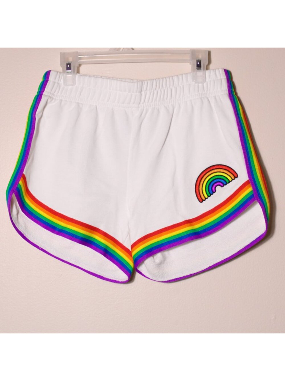 BodyRage Dolphin Retro Rainbow Striped Shorts Pride F*ck Labels White S & M